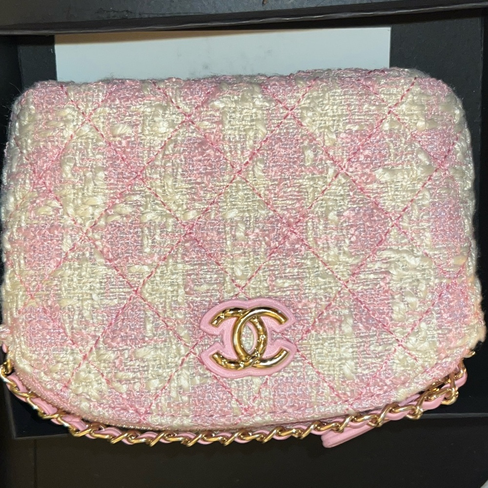 SOLD** Chanel Pink and Cream Tweed Mini Bag